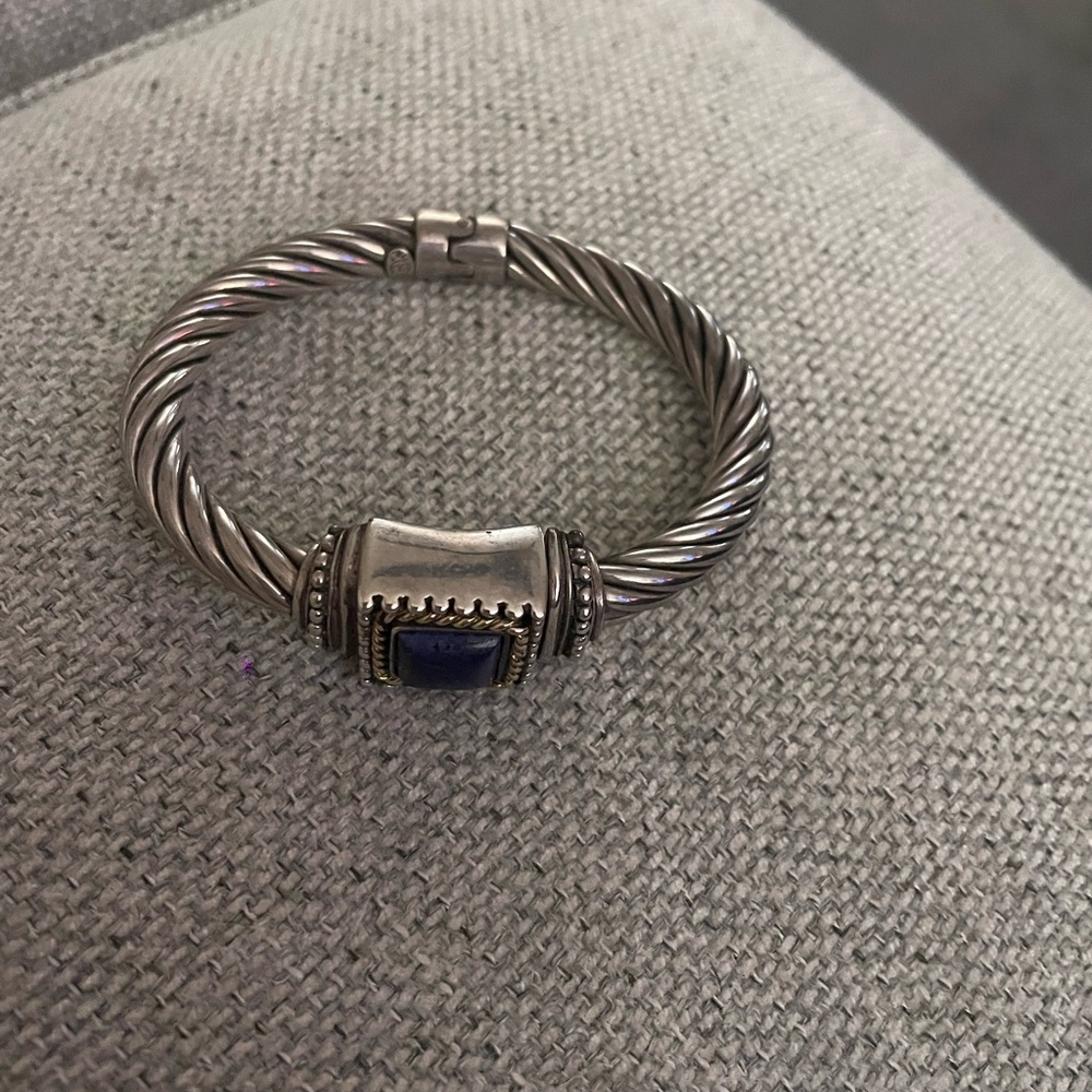 Silver Twisted Bracelet with Blue Stone
